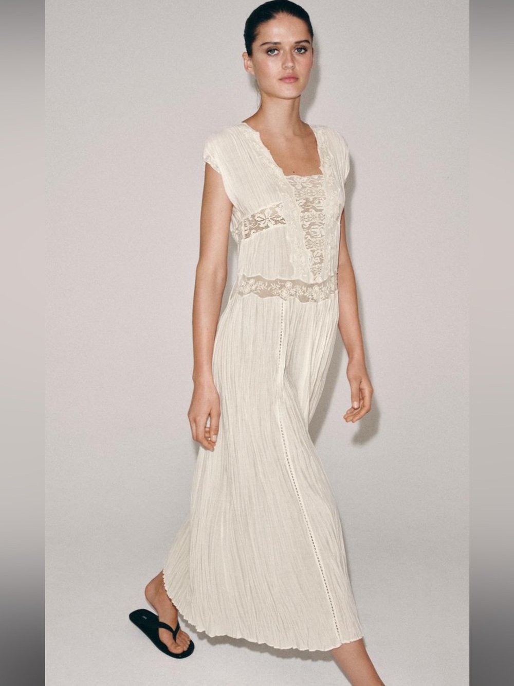 Zara Cream Lace-Trim Maxi Dress